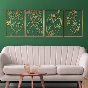 Small 4 Pack Gold Wall Art Decor, 13 X 9''female Flower Face Lover Minimalist🐰